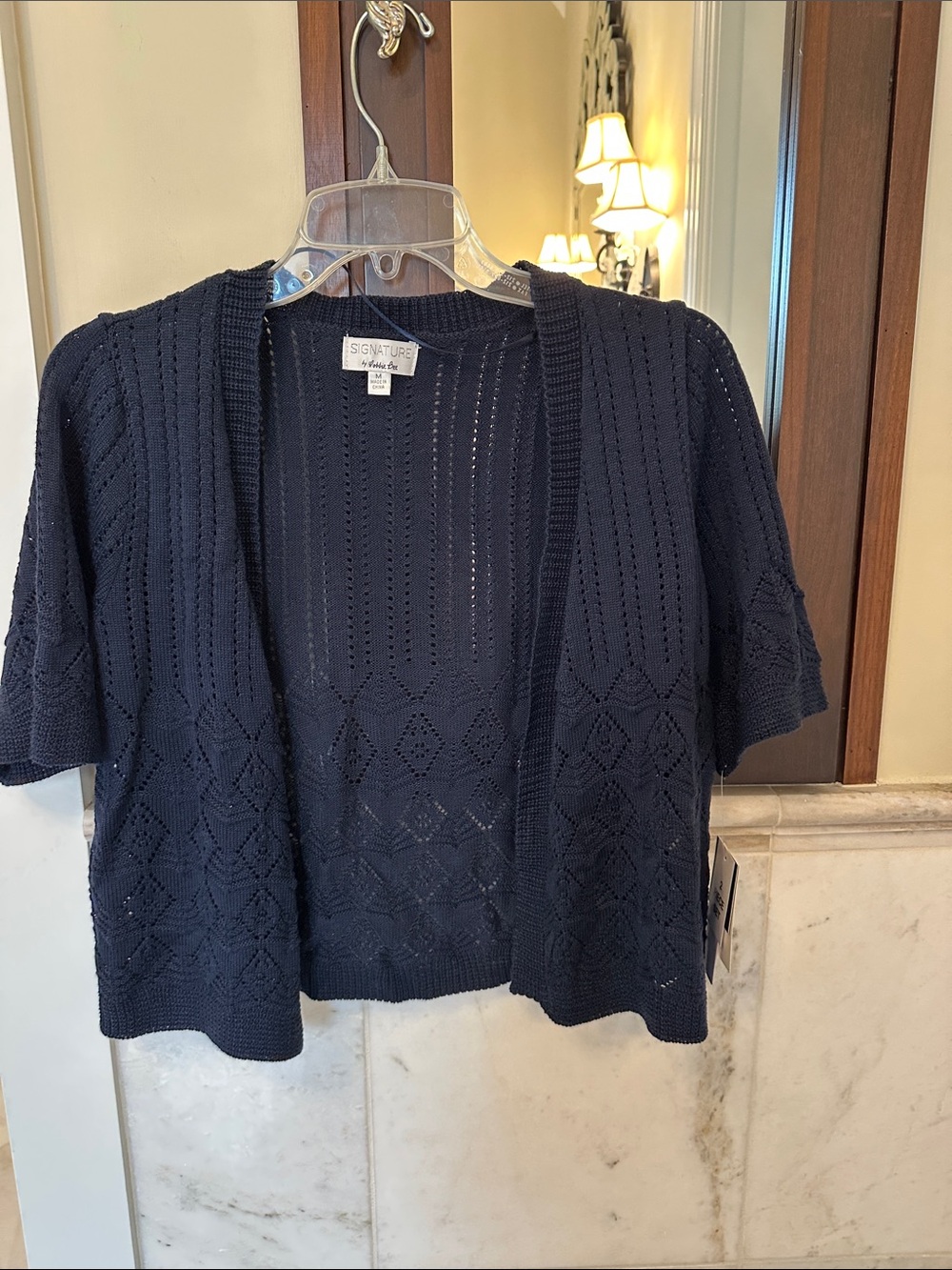 Signature Studio Navy Open-Front Short-Sleeve Knit Cardigan